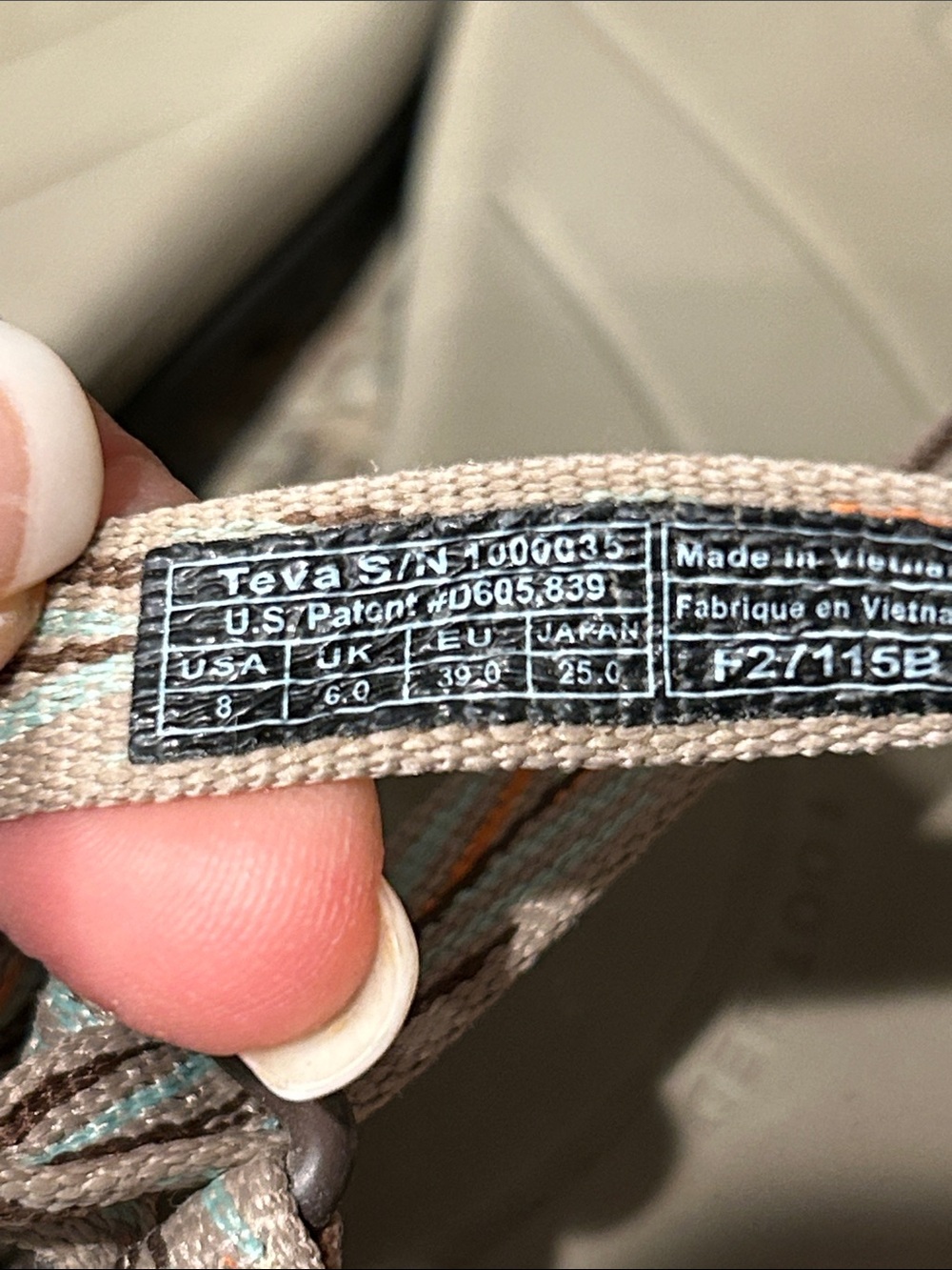TEVA Women’s 8 Zirra Outdoor Slim Strappy Sandals in Tan w/Orange, brown Accents - Picture 4 of 10